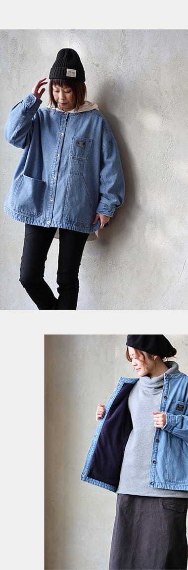 デニムジャケット レディース 暖かい 裏フリース ワイド Gジャン